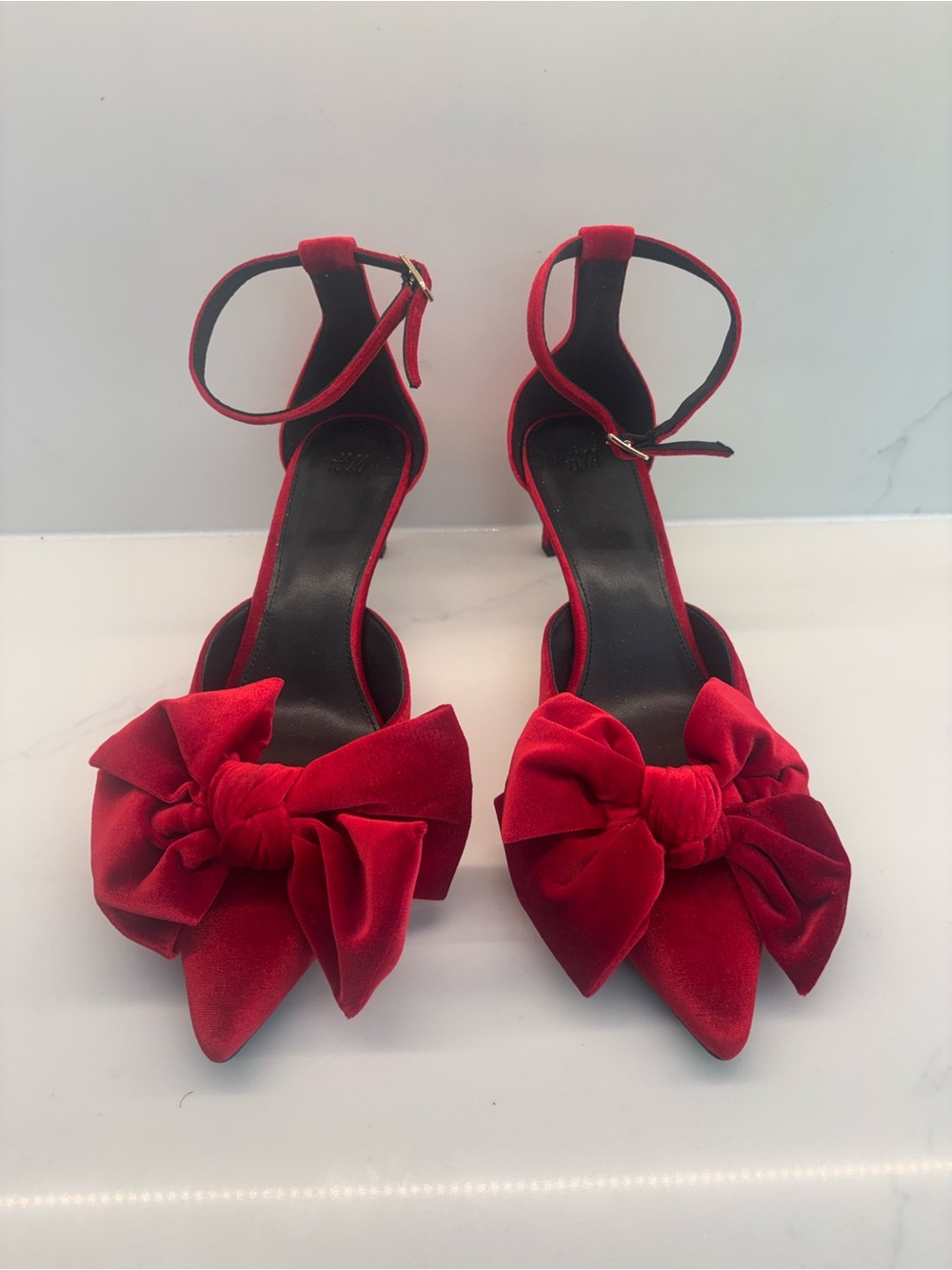 H&M Red Pointed Bow Ankle-Strap Heels
